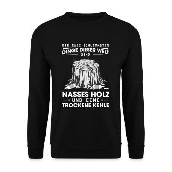 Nasses Holz Trockene Kehle Holzfäller Förster Bier - Unisex Pullover - Schwarz - Vorne - Alina (178cm) & Michal (187cm)