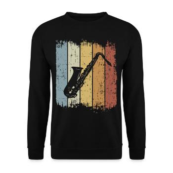 Retro Saxophon - Unisex Pullover - Schwarz - Vorne - Alina (178cm) & Michal (187cm)