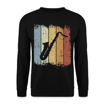 Retro Saxophon Vintage Musiker Saxophonist Musik - Unisex Pullover - Schwarz - Vorne - Alina (178cm) & Michal (187cm)