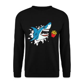 Shark eats fries shark lover frieze lover - Unisex Sweatshirt - black - Front - Alina (178cm) & Michal (187cm)