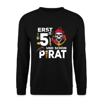 5 jähriger Pirat 5. Geburtstag Achtung Ich Bin 5 - Unisex Pullover - Schwarz - Vorne - Alina (178cm) & Michal (187cm)