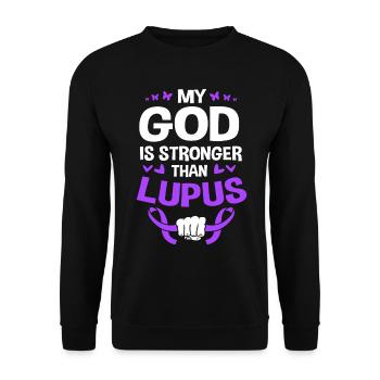 Lupus-Kämpfer Mein Gott ist stärker als der Lupus - Unisex Pullover - Schwarz - Vorne - Alina (178cm) & Michal (187cm)
