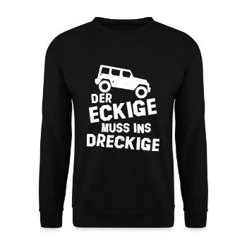 Geländewagen Der Eckige Muss ins Dreckige Offroad - Unisex Pullover - Schwarz - Vorne - Alina (178cm) & Michal (187cm)