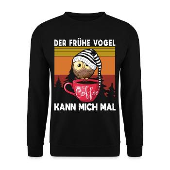 Der Frühe Vogel Kann Mich Mal Eule Kaffee - Unisex Pullover - Schwarz - Vorne - Alina (178cm) & Michal (187cm)