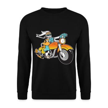 Motorradfahrer Hase Raucher Rauchendes Kaninchen - Unisex Pullover - Schwarz - Vorne - Alina (178cm) & Michal (187cm)