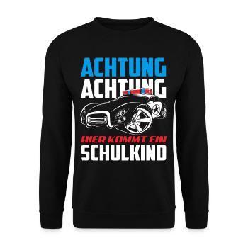 Polizei Polizist 1. Klasse Einschulung Geschenk - Unisex Pullover - Schwarz - Vorne - Alina (178cm) & Michal (187cm)