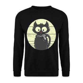 Cat Pew Pew Crazy Katze Pistole lustiges Katzen - Unisex Pullover - Schwarz - Vorne - Alina (178cm) & Michal (187cm)