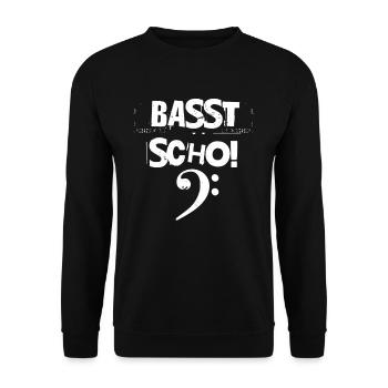 Basst Scho Bayern Bassgitarre Bassist - Unisex Pullover - Schwarz - Vorne - Alina (178cm) & Michal (187cm)