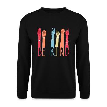 Hand signal BE KIND Hand signal ASL interpreter - Unisex Sweatshirt - black - Front - Alina (178cm) & Michal (187cm)