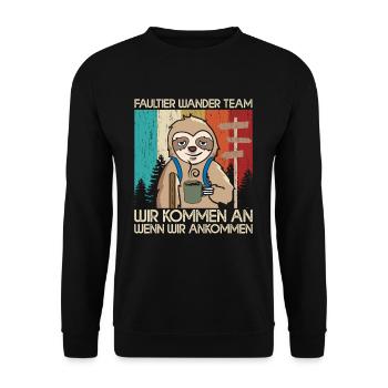 Faultier Wander Team Bergsteiger Wanderung Retro - Unisex Pullover - Schwarz - Vorne - Alina (178cm) & Michal (187cm)
