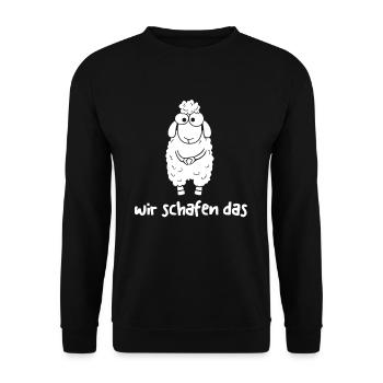 Wir schafen das Merkel Schaf Bundeskanzler Raute - Unisex Pullover - Schwarz - Vorne - Alina (178cm) & Michal (187cm)