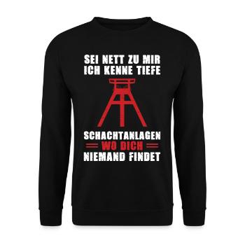 Ruhrpott Ruhrgebiet Ich kenne tiefe Schachtanlagen - Unisex Pullover - Schwarz - Vorne - Alina (178cm) & Michal (187cm)