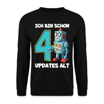 Geburtstagsshirt 4 Jahre Roboter 4. Geburtstag - Unisex Pullover - Schwarz - Vorne - Alina (178cm) & Michal (187cm)