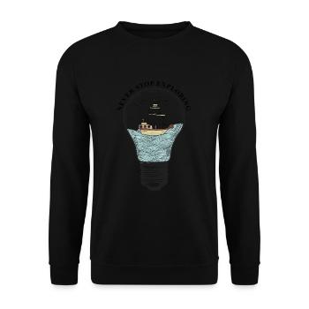 Never Stop Exploring Glühbirne Segler Segel - Unisex Pullover - Schwarz - Vorne - Alina (178cm) & Michal (187cm)