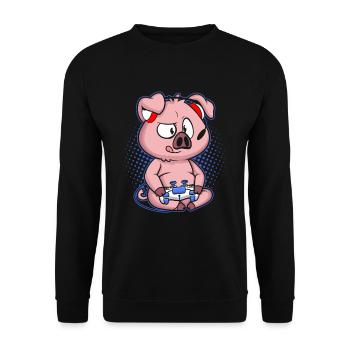 Gaming Pig Video Game Computer PC - Unisex Sweatshirt - black - Front - Alina (178cm) & Michal (187cm)