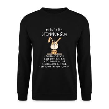 Hase Vier Stimmungen Schlaf Urlaub Morgenmuffel - Unisex Pullover - Schwarz - Vorne - Alina (178cm) & Michal (187cm)