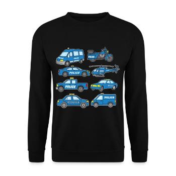 Polizeiwagen Einsatzfahrzeug Cop Polizei Polizist - Unisex Pullover - Schwarz - Vorne - Alina (178cm) & Michal (187cm)