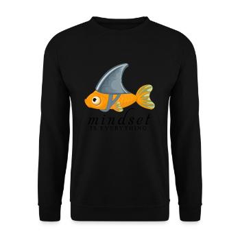 Mindset Is Everything Goldfisch mit Haifischflosse - Unisex Pullover - Schwarz - Vorne - Alina (178cm) & Michal (187cm)