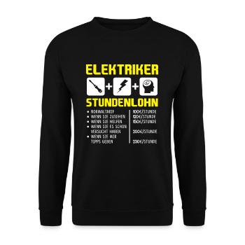 Elektriker Stundenlohn Stundensatz Gehalt Lohn - Unisex Pullover - Schwarz - Vorne - Alina (178cm) & Michal (187cm)