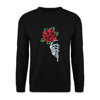 Rote Rose Skelett Hand Rose Blume Rote Rose Gothic - Unisex Pullover - Schwarz - Vorne - Alina (178cm) & Michal (187cm)