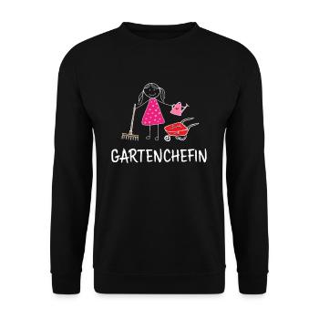 Garten Chefin Gärtner Gartenchefin Strichmännchen - Unisex Pullover - Schwarz - Vorne - Alina (178cm) & Michal (187cm)