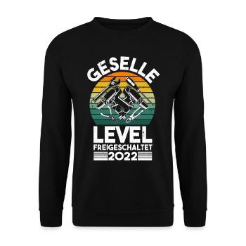 Geselle 2022 Gesellenprüfung Bestanden Level - Unisex Pullover - Schwarz - Vorne - Alina (178cm) & Michal (187cm)