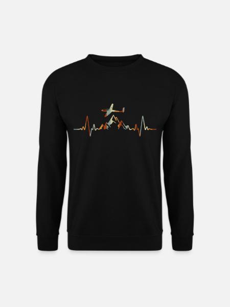 Segelflieger Segelflugzeug Herzschlag Retro Berge - Unisex Pullover - Schwarz