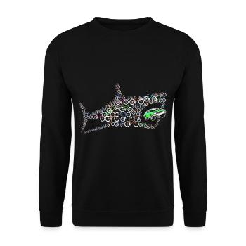 Fisch frisst Auto Fahrrad Radfahrer Umwelt Klima - Unisex Pullover - Schwarz - Vorne - Alina (178cm) & Michal (187cm)