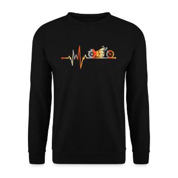 Retro Herzschlag Motorrad Vintage Oldtimer Biker - Unisex Pullover - Schwarz - Vorne - Alina (178cm) & Michal (187cm)