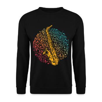 Saxophone Musical Notes Musician Jazz Saxophonist Retro - Unisex Sweatshirt - black - Front - Alina (178cm) & Michal (187cm)