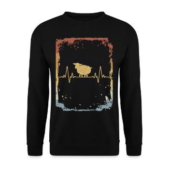 Schaf Herzschlag Retro - Unisex Pullover - Schwarz - Vorne - Alina (178cm) & Michal (187cm)