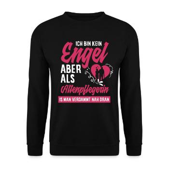 Pflegeberuf Spruch Geschenk Altenpflegerin - Unisex Pullover - Schwarz - Vorne - Alina (178cm) & Michal (187cm)