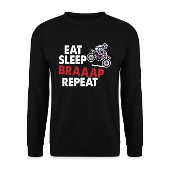 Eat Sleep Braaap Repeat Motocross Enduro Bike - Unisex Pullover - Schwarz - Vorne - Alina (178cm) & Michal (187cm)