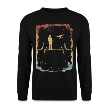 Drohne Herzschlag Copter EKG Retro - Unisex Pullover - Schwarz - Vorne - Alina (178cm) & Michal (187cm)