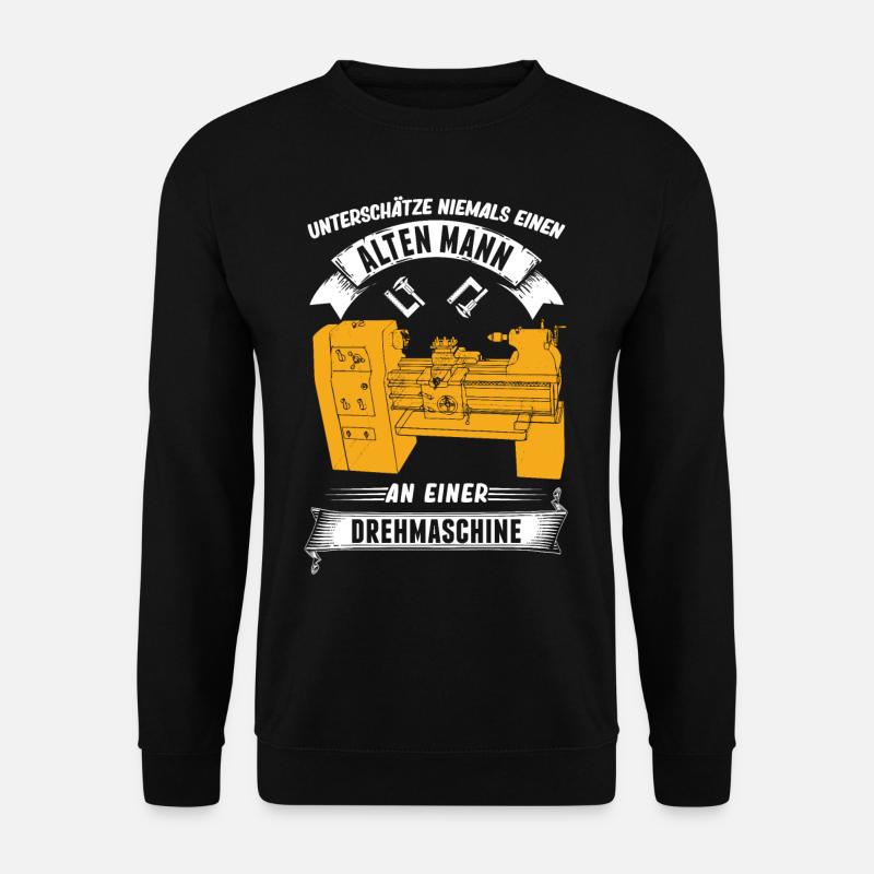 Unterschätze Niemals Einen Alten Mann Drehmaschine - Unisex Pullover - Schwarz