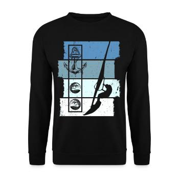 Windsurfen Retro - Unisex Pullover - Schwarz - Vorne - Alina (178cm) & Michal (187cm)
