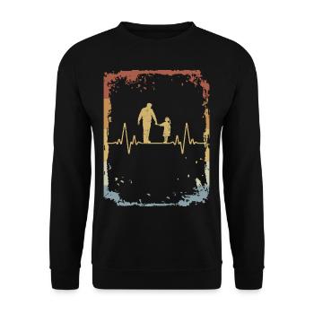 Vater Tochter Herzschlag Papa Retro Partnerlook - Unisex Pullover - Schwarz - Vorne - Alina (178cm) & Michal (187cm)