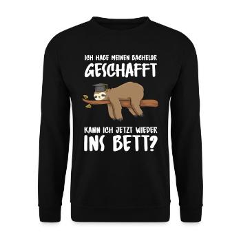 Bachelor geschafft Abschluss 2022 Faultier - Unisex Pullover - Schwarz - Vorne - Alina (178cm) & Michal (187cm)