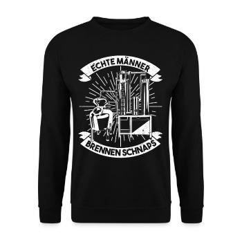 Echte Männer Brennen Schnaps Schwarzbrenner - Unisex Pullover - Schwarz - Vorne - Alina (178cm) & Michal (187cm)