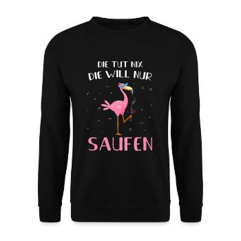 Die Tut Nix Die Will Nur Saufen Flamingo Cocktail - Unisex Pullover - Schwarz - Vorne - Alina (178cm) & Michal (187cm)