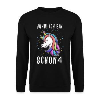 Ich bin schon 4 Einhorn - Unisex Pullover - Schwarz - Vorne - Alina (178cm) & Michal (187cm)