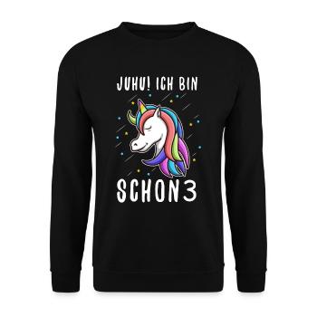 Ich bin schon 3 Einhorn - Unisex Pullover - Schwarz - Vorne - Alina (178cm) & Michal (187cm)
