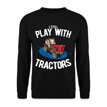 Ich spiele immer noch mit Traktoren Roter Traktor - Unisex Pullover - Schwarz - Vorne - Alina (178cm) & Michal (187cm)