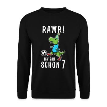 Ich bin schon 7 Dino - Unisex Pullover - Schwarz - Vorne - Alina (178cm) & Michal (187cm)
