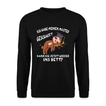 Master geschafft Abschluss 2022 Faultier - Unisex Pullover - Schwarz - Vorne - Alina (178cm) & Michal (187cm)
