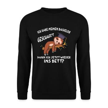 Bachelor geschafft Abschluss 2022 Faultier - Unisex Pullover - Schwarz - Vorne - Alina (178cm) & Michal (187cm)