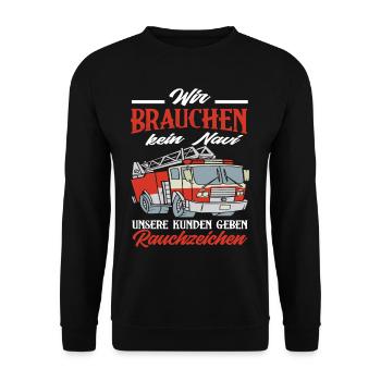 Feuerwehr Löschzug Fahrzeug Feuerwehrmann Spruch - Unisex Pullover - Schwarz - Vorne - Alina (178cm) & Michal (187cm)