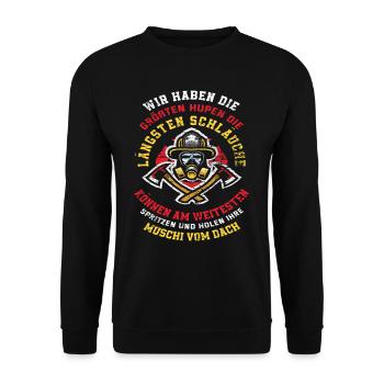 Lustiger Feuerwehr Spruch - Unisex Pullover - Schwarz - Vorne - Alina (178cm) & Michal (187cm)