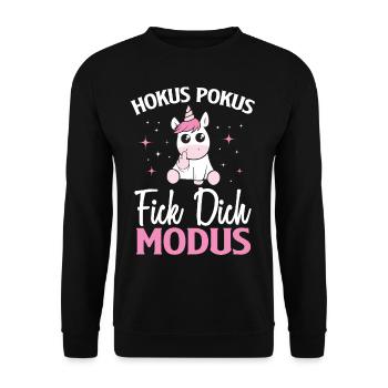 Einhorn Hokus Pokus Fick Dich Modus Einhorn - Unisex Pullover - Schwarz - Vorne - Alina (178cm) & Michal (187cm)