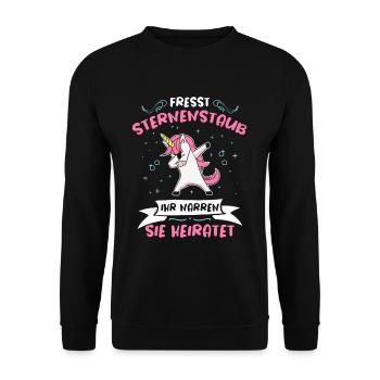 Fresst Sternenstaub Sie Heiratet Dabbing Einhorn - Unisex Pullover - Schwarz - Vorne - Alina (178cm) & Michal (187cm)